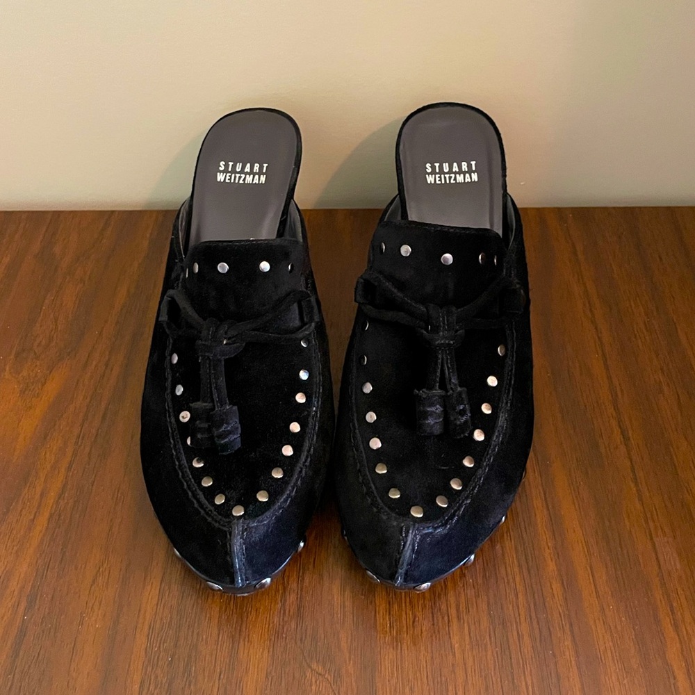 Stuart Weitzman Black Studded Suede Mule Clogs - Size 7